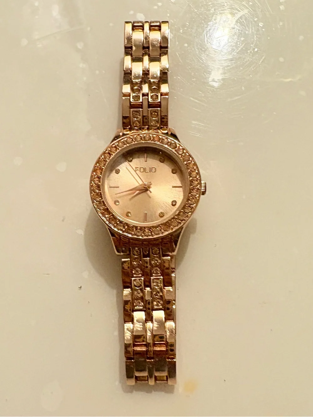 Folio FMD Women's Rose Gold Crystal Bracelet Watch Diamond Markers